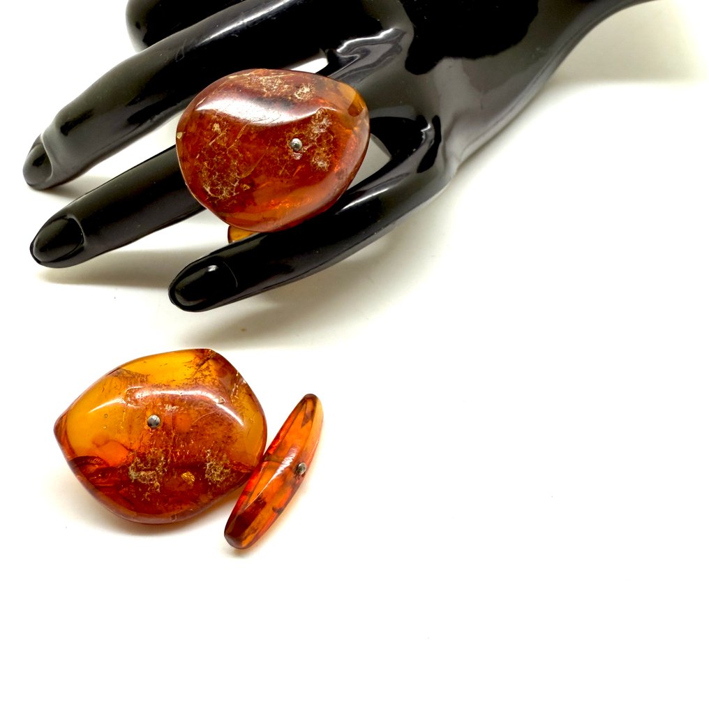 Anciens gros boutons de manchette avec ambre naturel de la Baltique - Ambre - Baltic amber - Succinite #3.2