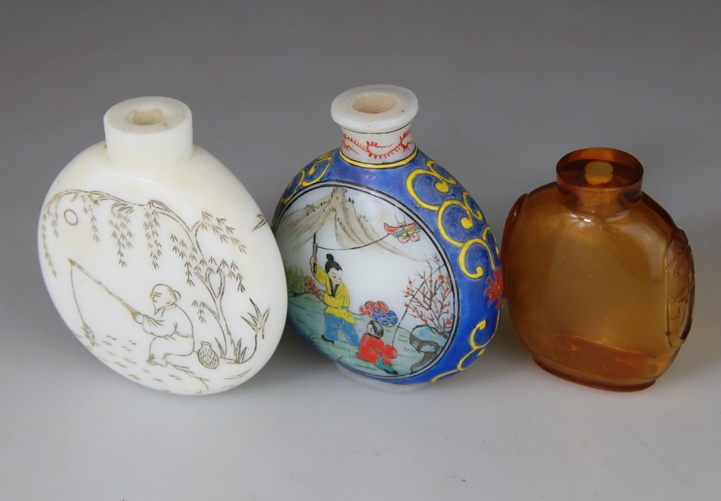 3x κινέζικα κουτιά - Verre de Pekin Επικάλυψη - Μάρκα - Κίνα - μέση του 20ού αιώνα #1.0