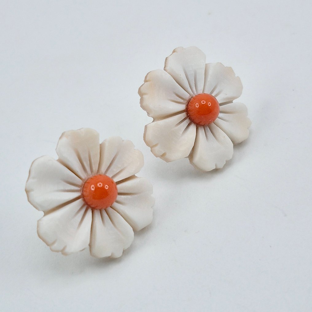 Κοράλλι αίματος - Ασημί - Σκουλαρίκια - CAMMEI E CORALLO #2.1