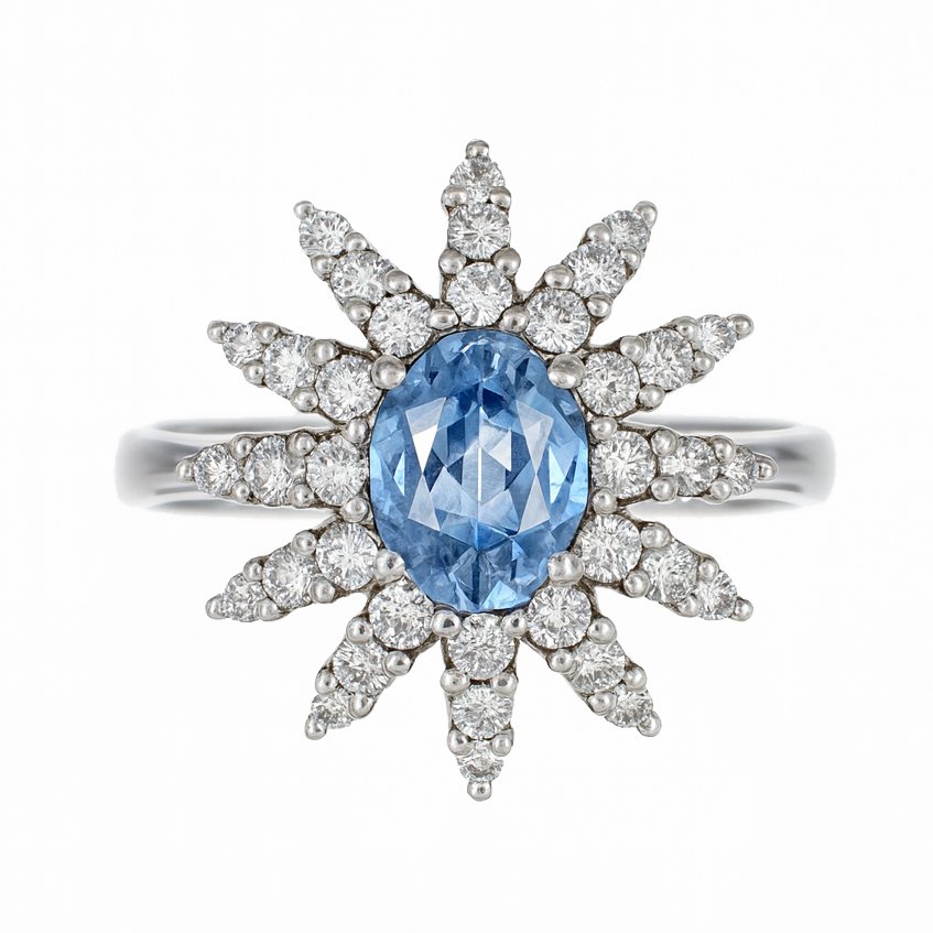 戒指 - 18K包金 白金 -  2.15ct. tw. 海蓝宝石 - 钻石 #2.1