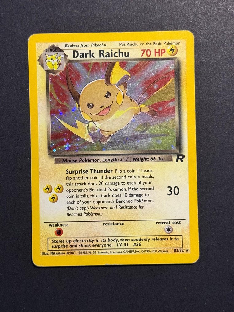Pokémon - 1 Card - Dark Raichu Holo - Team Rocket - ENG 83/82 Hemmelig sjældenhed - WOTC - Team Rocket #1.0