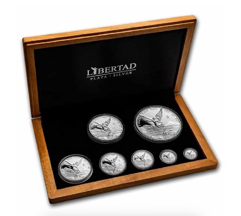 Messico. 2021 Mexican Libertad Magnificent 7-Coin Proof Set in Wooden Box RARE (w/ Luxury Box and #1.0