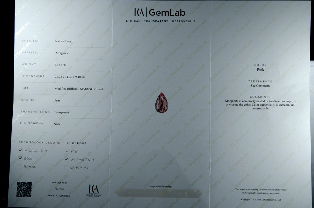 Rózsaszín Morganit - 16.61 ct - Nemzetközi Színes Drágakő Szövetség (ICA GemLab) #3.2