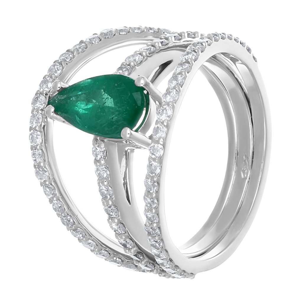 戒指 - 18 克拉 白金 -  1.90ct. tw. 祖母綠 - 鉆石 #3.2