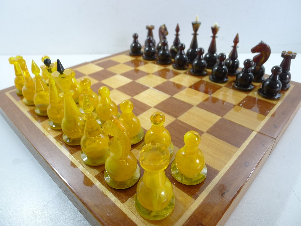 Jeu d'échecs gout Ambre Soviet Union USSR 1980 Rare Vintage avec échiquier vernis - Sjakk sett - Amber smak #1.0