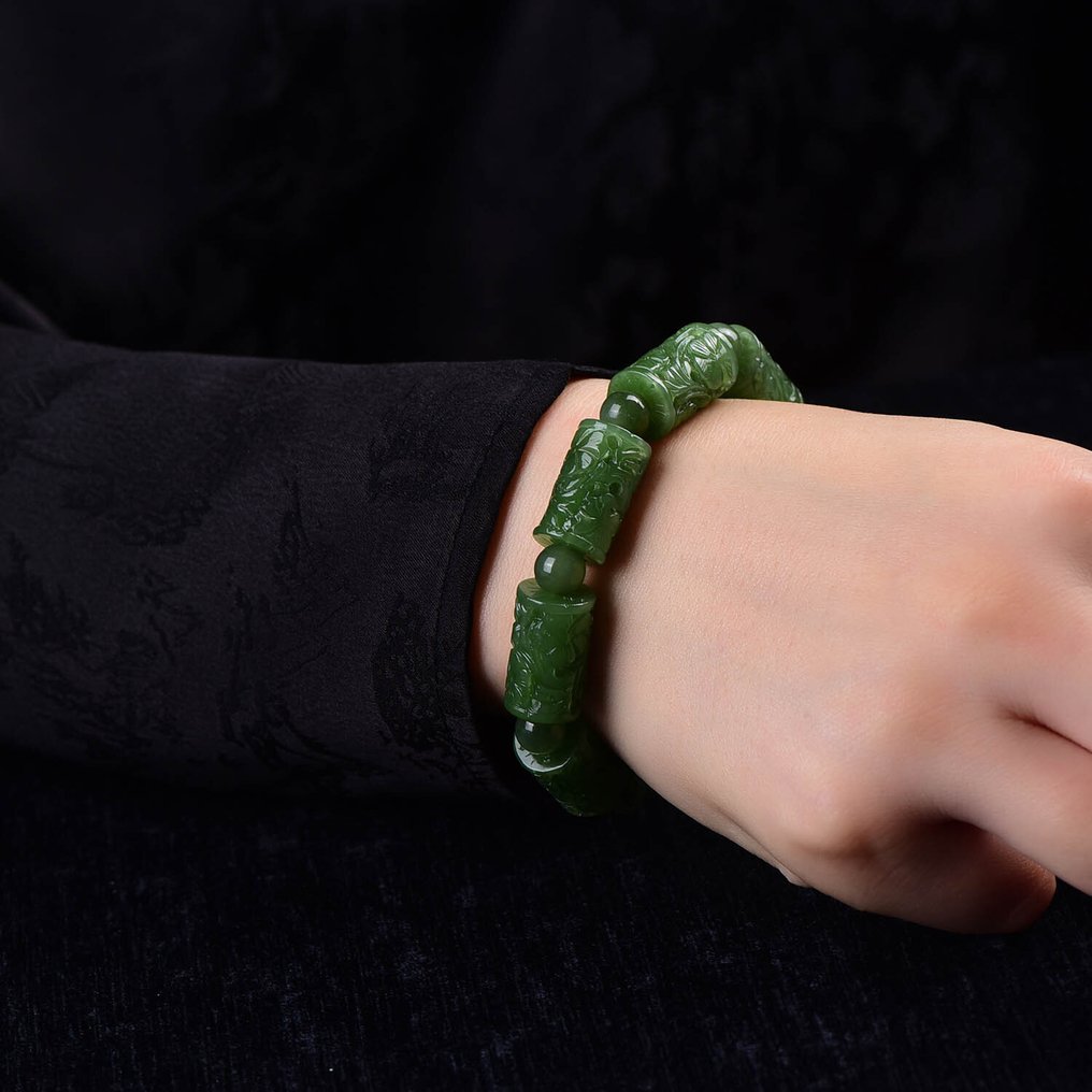 ALGT Πιστοποιημένο - Μεγάλο και Πολύ Αποκλειστικό Βραχιόλι από φυσική νεφρίτη χαλαζία Ένα ζωηρό χρώμα, καθαρό από τη γη- 51.33 g #1.0