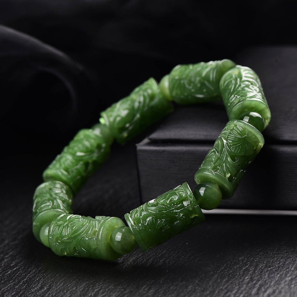 ALGT Πιστοποιημένο - Μεγάλο και Πολύ Αποκλειστικό Βραχιόλι από φυσική νεφρίτη χαλαζία Ένα έντονο χρώμα που διαμορφώθηκε από τον χρόνο και τη φύση- 50.55 g #1.0