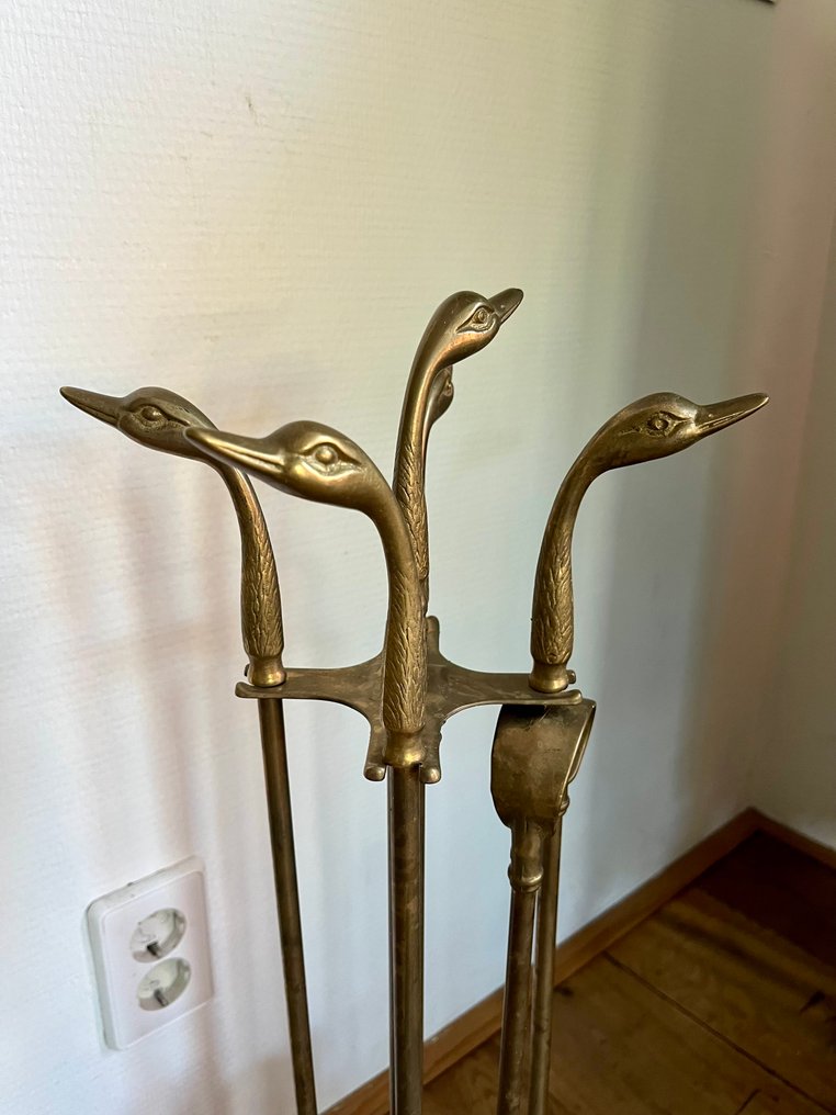 Fireplace set, ornamented with duck heads - 壁爐配件 - 黃銅 #1.0