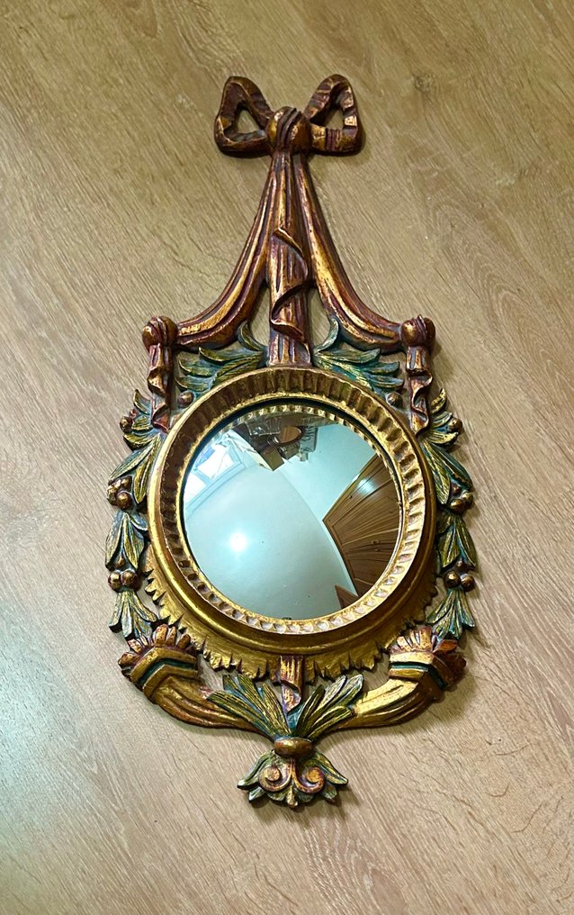 Specchiera- Specchio neoclassico convesso. 71 cm. Occhio di pesce. - Legno #1.0