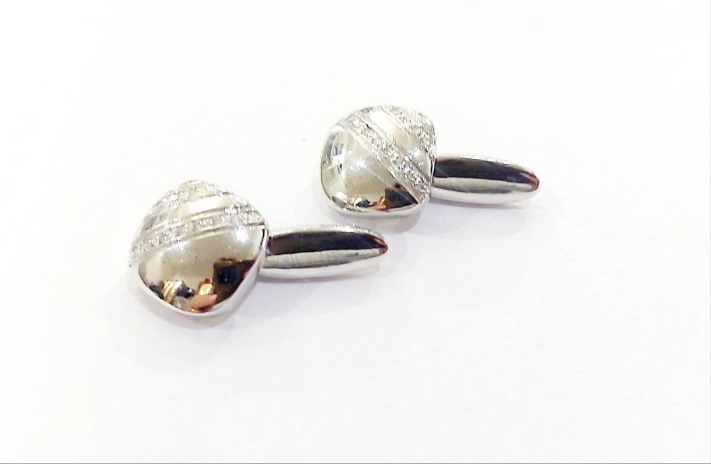 Estrò - Μανικετόκουμπα - 18 καράτια Λευκός χρυσός -  0.25ct. tw. Διαμάντι (Φυσικό)  #1.0