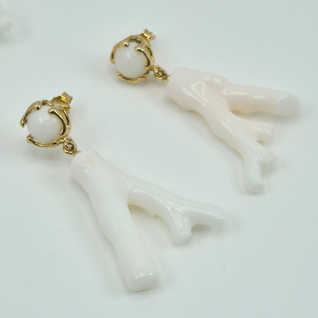珊瑚 - 银, Gold-plated - 耳环 - 白色/粉色珊瑚 #4.3