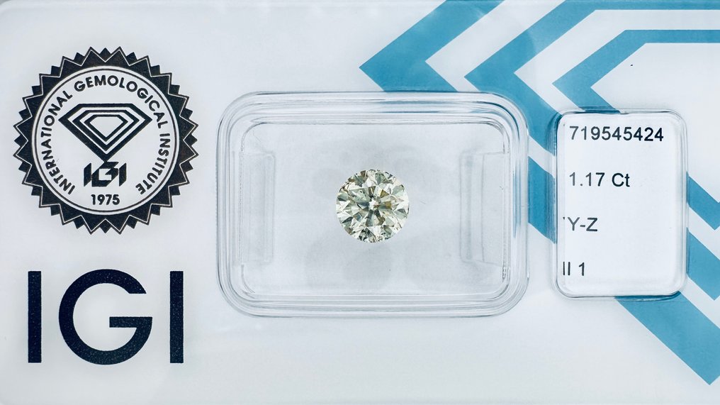 1 pcs Timantti  (Luonnonvärinen)  - 1.17 ct - Pyöreä - Light Keltainen - I1 - Kansainvälinen gemologinen instituutti (IGI) - NATURAL #2.1
