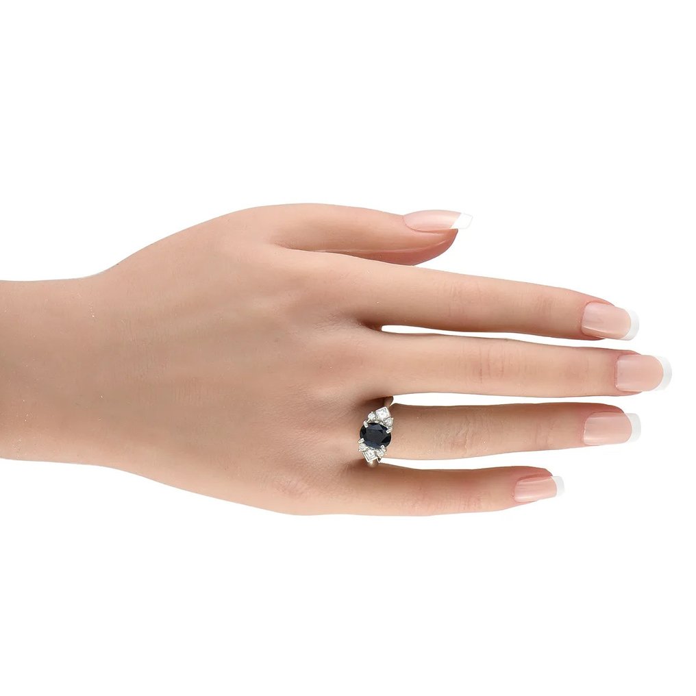 戒指 铂金0.45克拉钻石与蓝宝石戒指, 鉑金 - 2.41ct. tw. 鉆石 (天然) - 藍寶石 #3.2