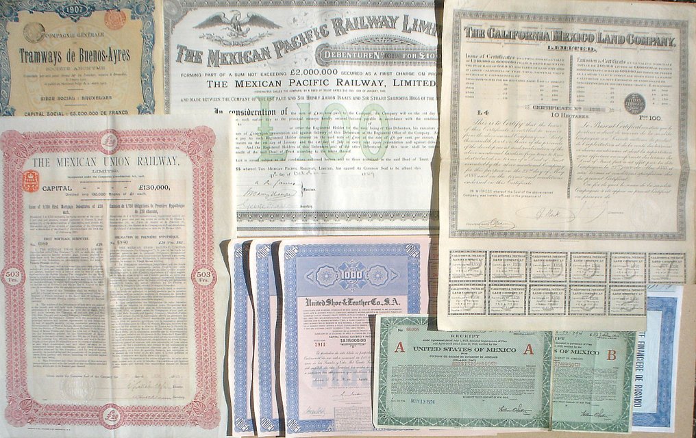 paper - 玩具 20 x Mexico, Institution Encouragement Irrigation Works Development of Agriculture S.A, 1908, and 19 - 墨西哥 #1.0