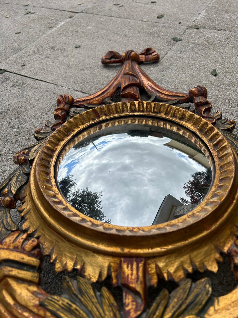 Specchiera- Specchio neoclassico convesso. 71 cm. Occhio di pesce. - Legno #2.1