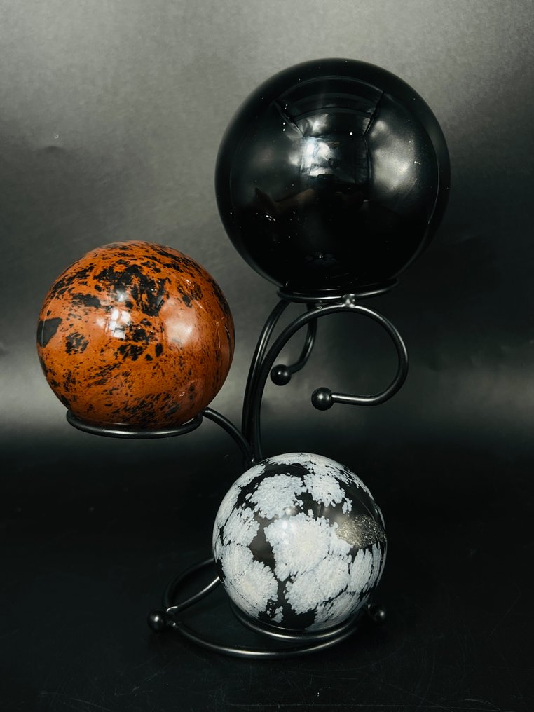 Συλλογή Σφαιρών Οψιδιανού Προστατευτικό τρίο κρυστάλλων- 1054 g - (1) #2.1