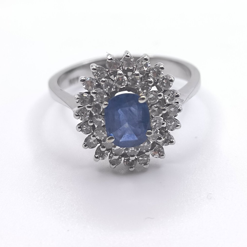 Δαχτυλίδι αρραβώνων - 18 καράτια Λευκός χρυσός -  1.50ct. tw. Ζαφείρι - Διαμάντι #1.0