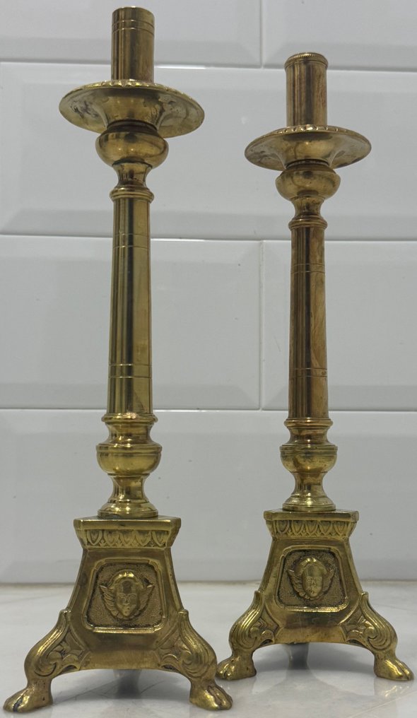 Lysestage (2) - Forgyldt bronze - Et par kirkelygter #2.1