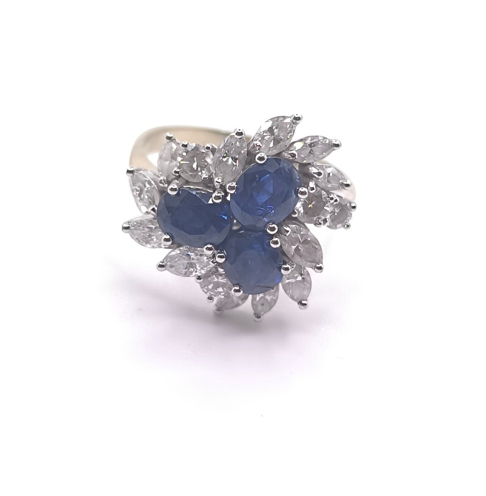 Δαχτυλίδι - 18 καράτια Λευκός χρυσός -  1.75ct. tw. Ζαφείρι - Διαμάντι #1.0