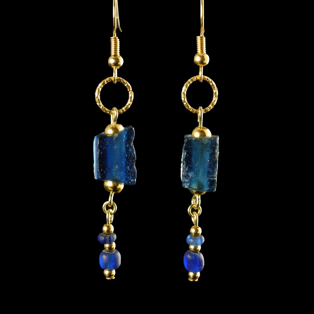Ancient Roman Earrings, with Roman blue glass beads #1.0