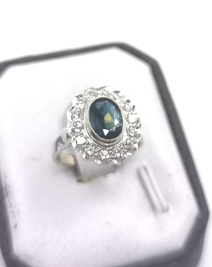 Βραδινό δαχτυλίδι - 18 καράτια Λευκός χρυσός -  1.50ct. tw. Ζαφείρι - Διαμάντι #2.1