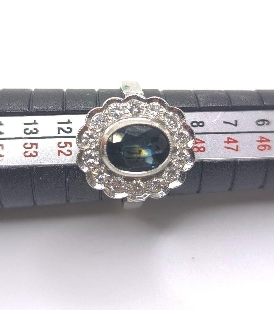 Βραδινό δαχτυλίδι - 18 καράτια Λευκός χρυσός -  1.50ct. tw. Ζαφείρι - Διαμάντι #1.0