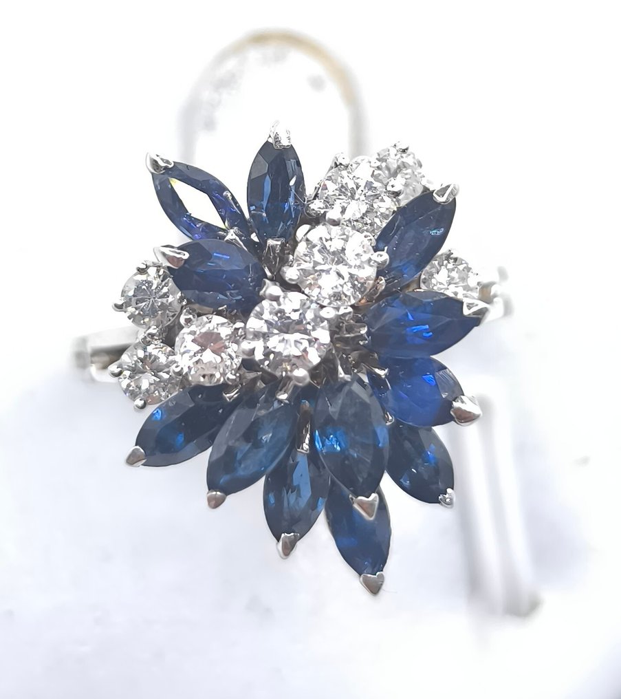 鸡尾酒戒指 - 18K包金 白金 -  2.20ct. tw. 蓝宝石 - 钻石 #1.0