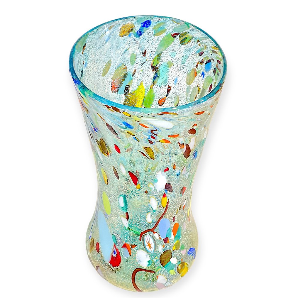Filippo Maso - Vase - Light blue vase with silver leaf, canes, patches, and murrine. - Murano glass #2.1