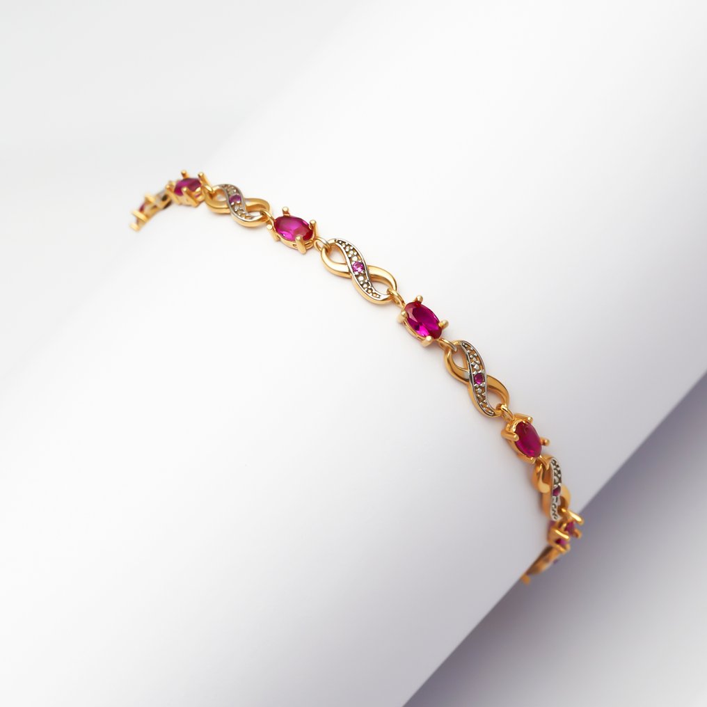 没有保留价 - 手镯 - 8K包金 银, 黄金 - 2.73ct. tw. 红宝石 - 复古灵感 #3.2
