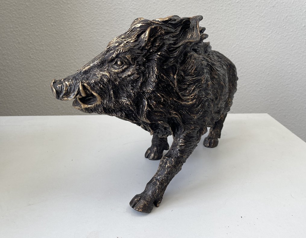 Statuie, Wild Zwijn-XXL - 44 cm - Gebronsd cu patină de aur din polyresin. #2.1