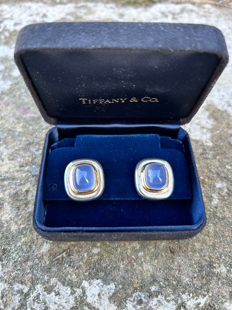 Tiffany & Co. - Boucles d'oreilles - 18 carats Argent, Or jaune Calcédoine #1.0