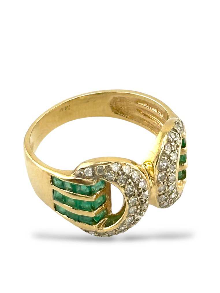 Δαχτυλίδι - 14 καράτια Κίτρινο χρυσό, Δαχτυλίδι από 14K κίτρινο χρυσό με 1,20 καράτια διαμαντιών και σμαράγδια. -  1.20ct. tw. Διαμάντι (Φυσικό)  #2.1