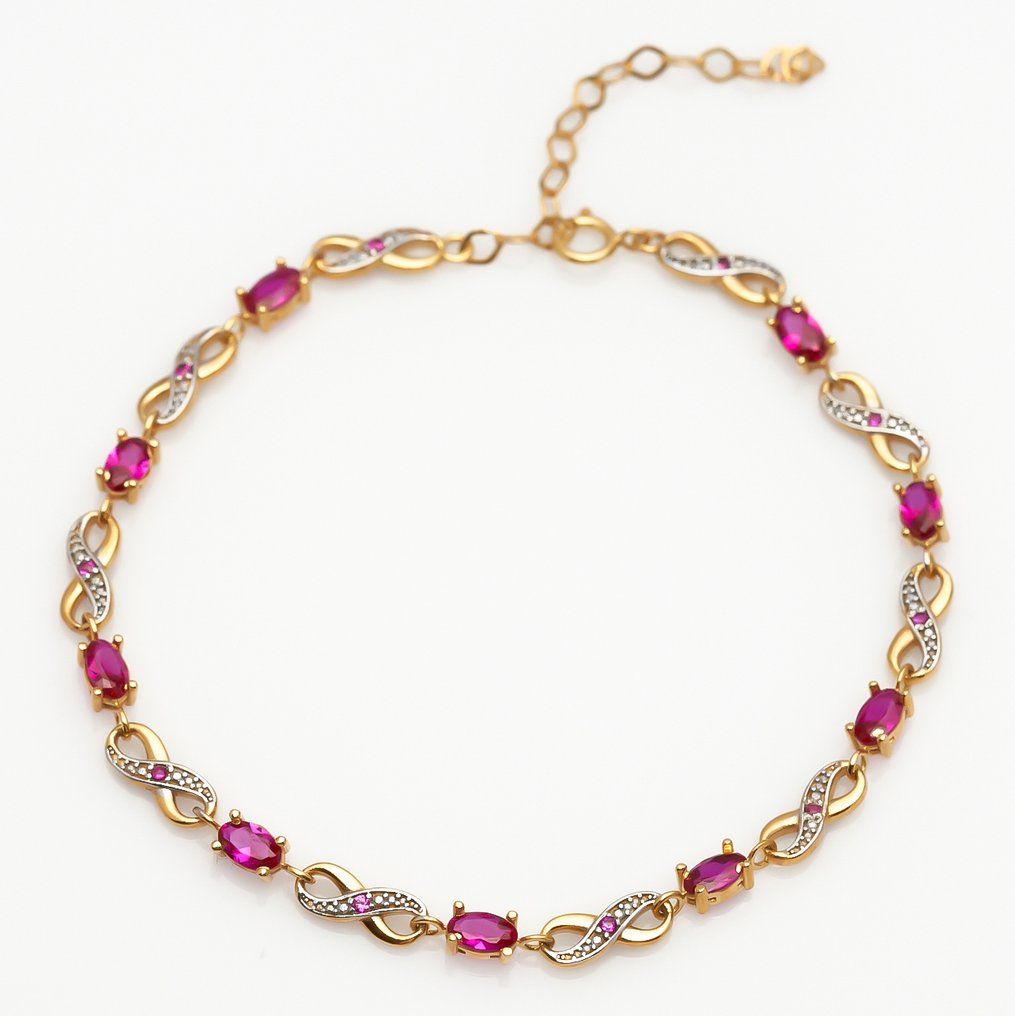 没有保留价 - 手镯 - 8K包金 银, 黄金 - 2.73ct. tw. 红宝石 - 复古灵感 #1.0