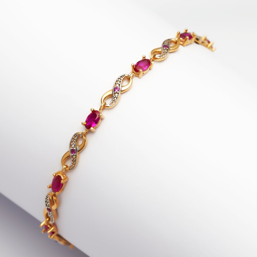 没有保留价 - 手镯 - 8K包金 银, 黄金 - 2.73ct. tw. 红宝石 - 复古灵感 #1.0