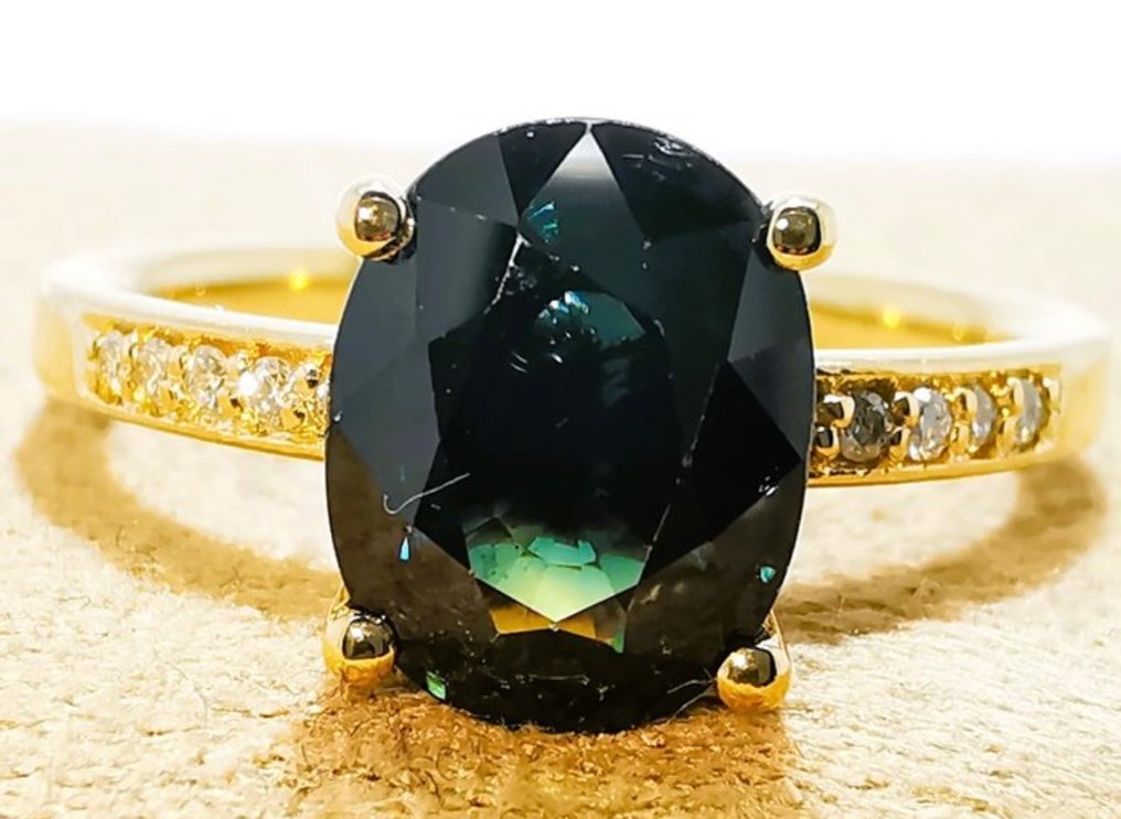 护身符戒指 - 18K包金 黄金 -  2.63ct. tw. 蓝宝石 - 钻石 #1.0