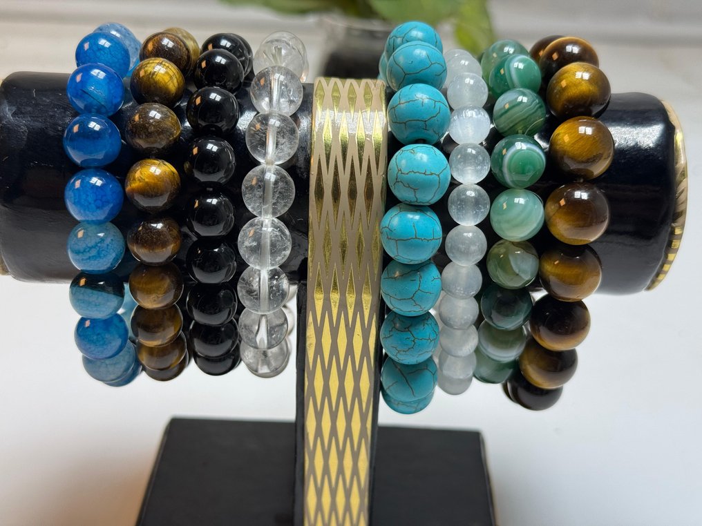 Όμορφο φυσικό μάτι τίγρης, καθαρός χαλαζίας, σεληνίτης, αχάτης Συλλογή βραχιολιών από φυσική πέτρα- 230 g - (8) #4.3