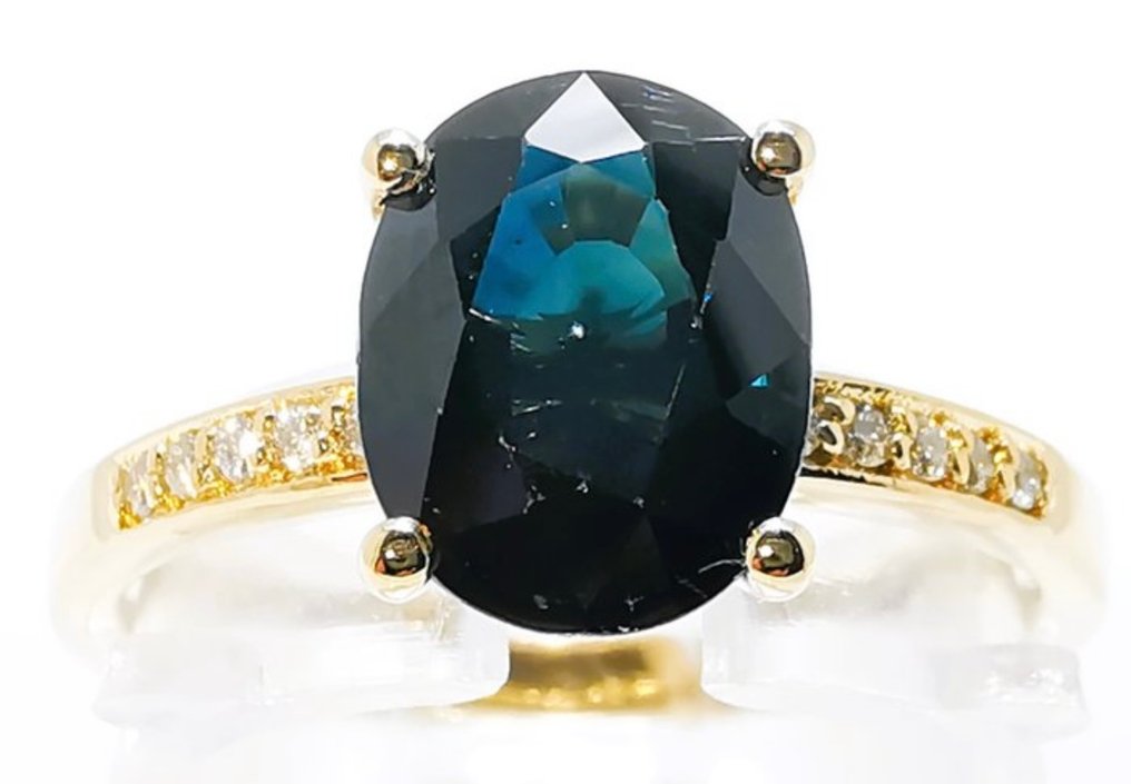 护身符戒指 - 18K包金 黄金 -  2.63ct. tw. 蓝宝石 - 钻石 #3.2