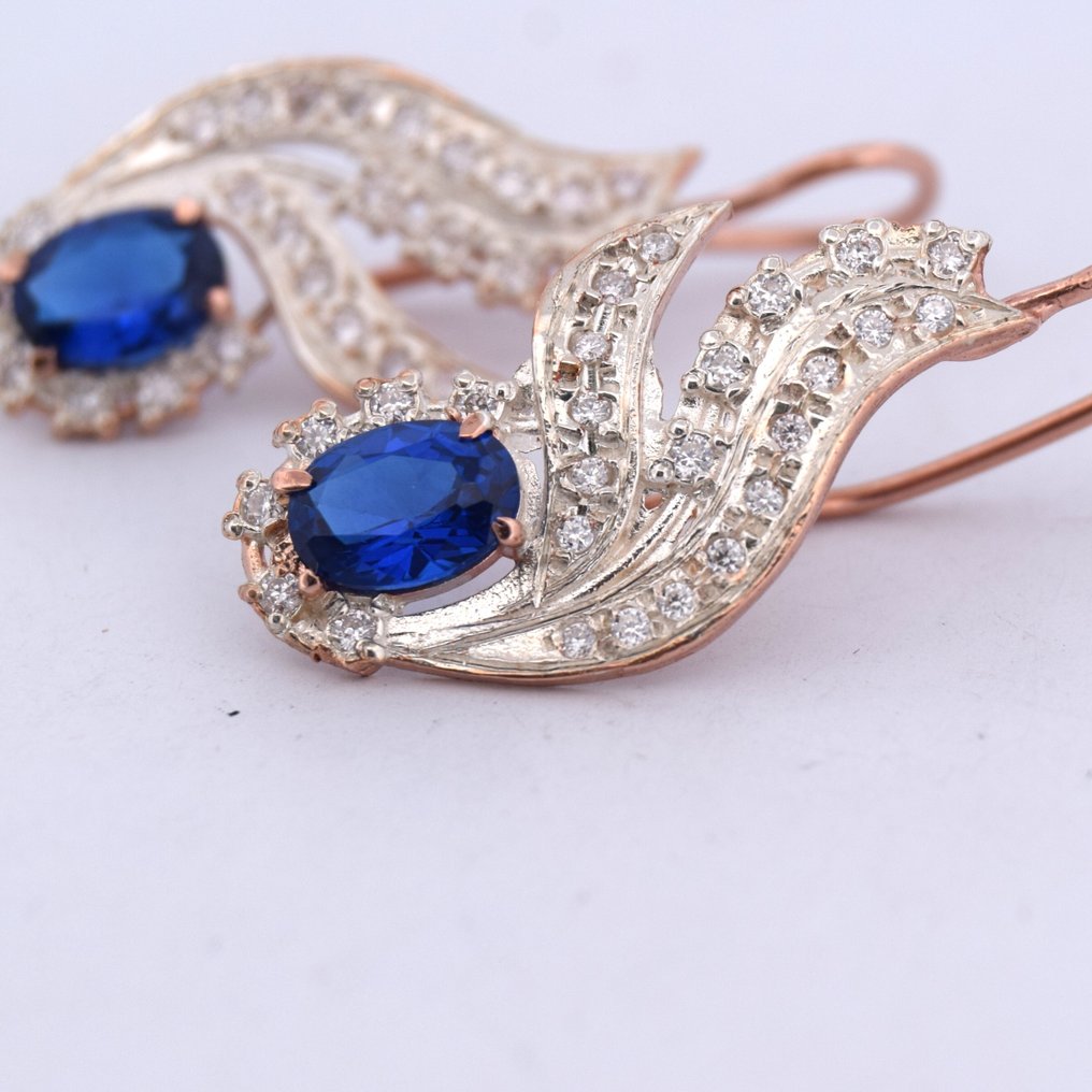 χωρίς τιμή ασφαλείας - Σκουλαρίκια - 9 kt. Ροζ χρυσό -  3.00ct. tw. Ζαφείρι - Διαμάντι #4.3