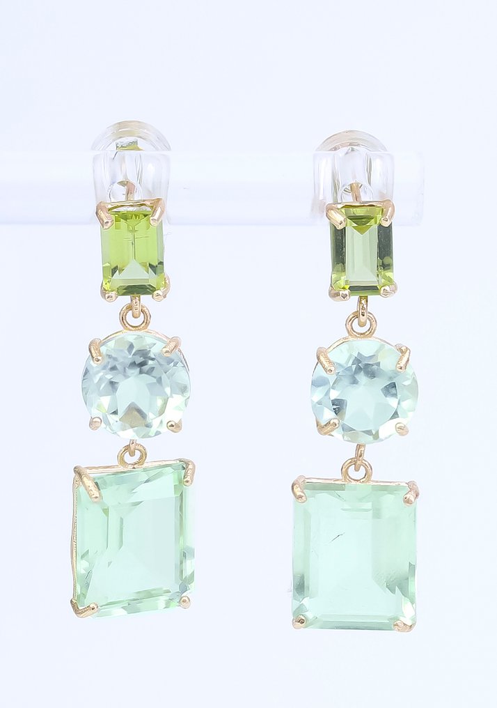 Zonder minimumprijs - Oorbellen - 14 karaat Geel goud Gemengde edelstenen #1.0