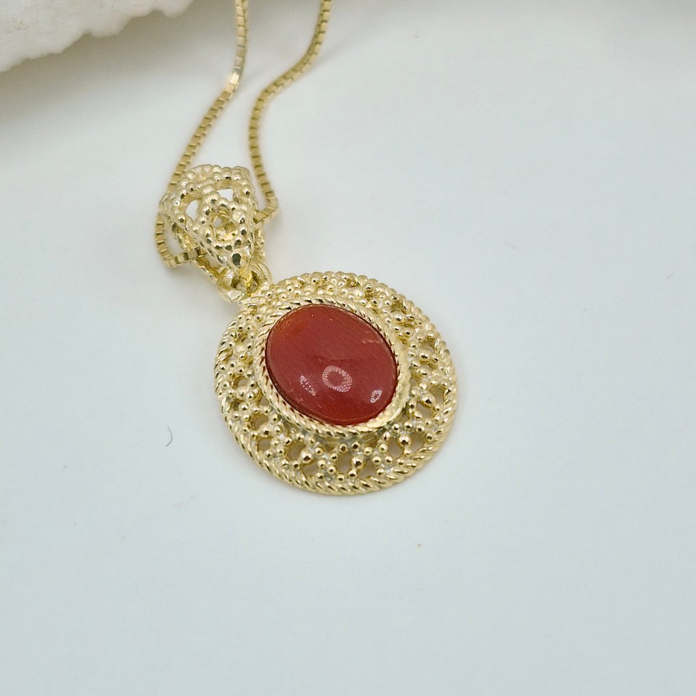 Blood Coral - Silver, Gold-plated - 2 piece jewellery set - CORALLO MEDITERRANEO #4.3