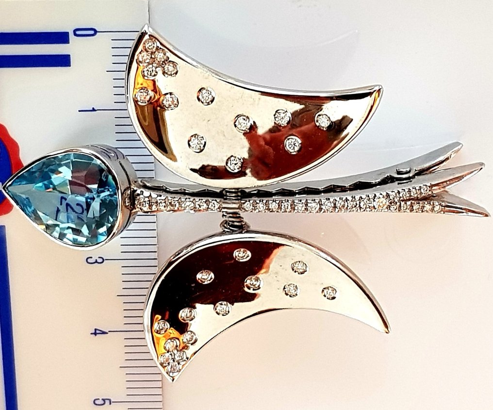 Καρφίτσα - 18 καράτια Λευκός χρυσός - 15.42ct. tw. Τοπάζιο - Διαμάντι #2.1