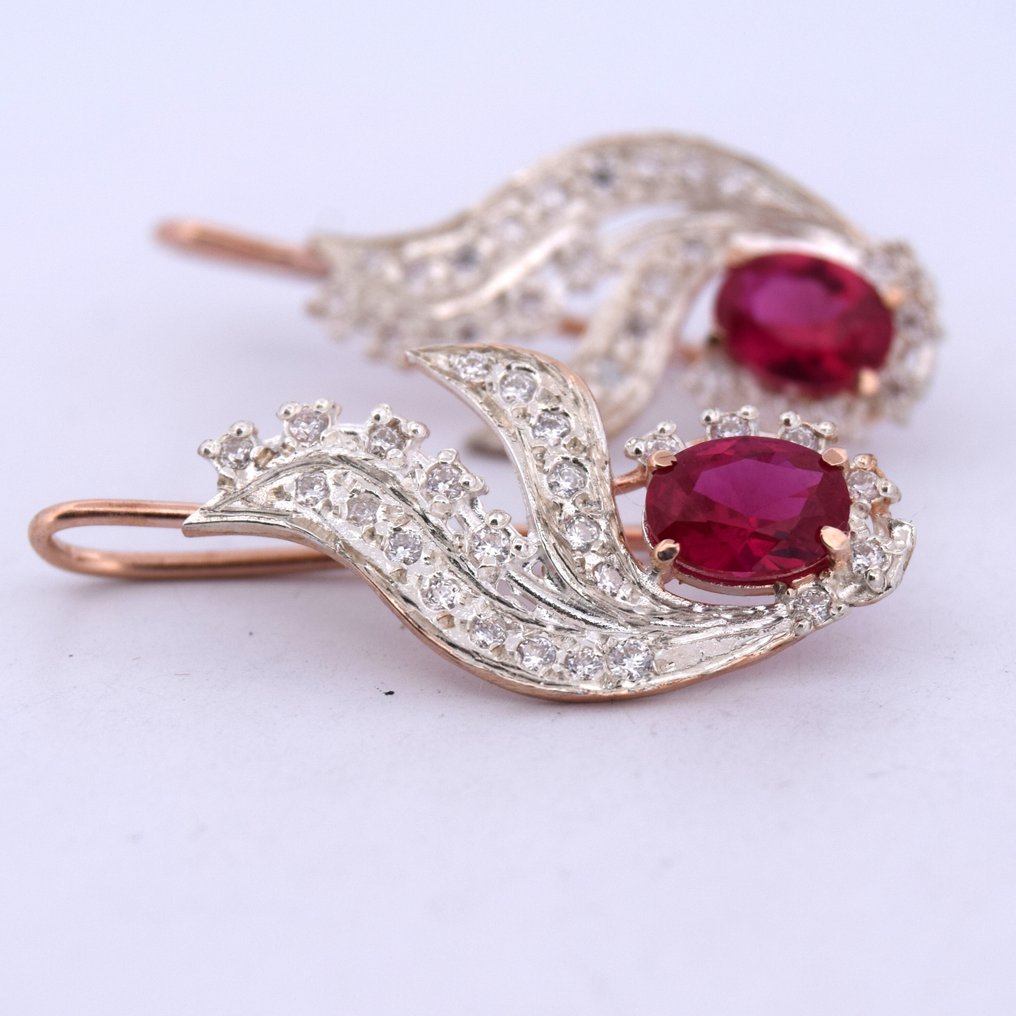 沒有保留價 - 耳環 - 9 節 玫瑰金 - 3.12ct. tw. 紅寶石 - 鉆石 #3.2