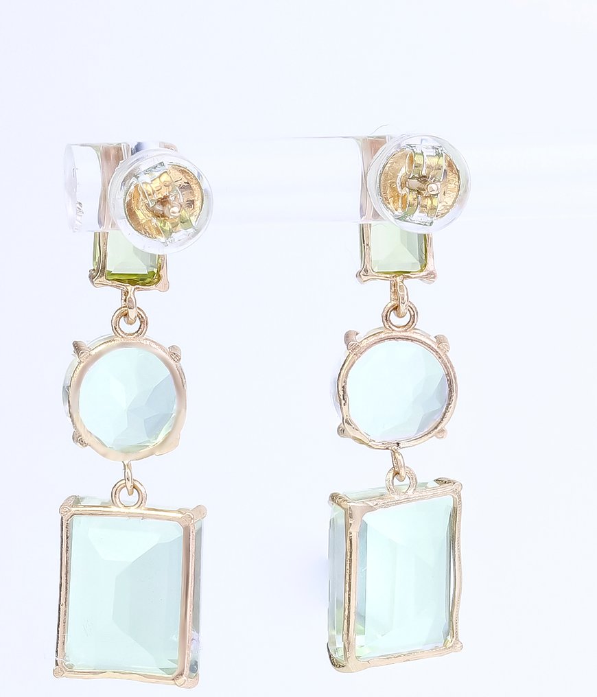 Zonder minimumprijs - Oorbellen - 14 karaat Geel goud Gemengde edelstenen #1.0