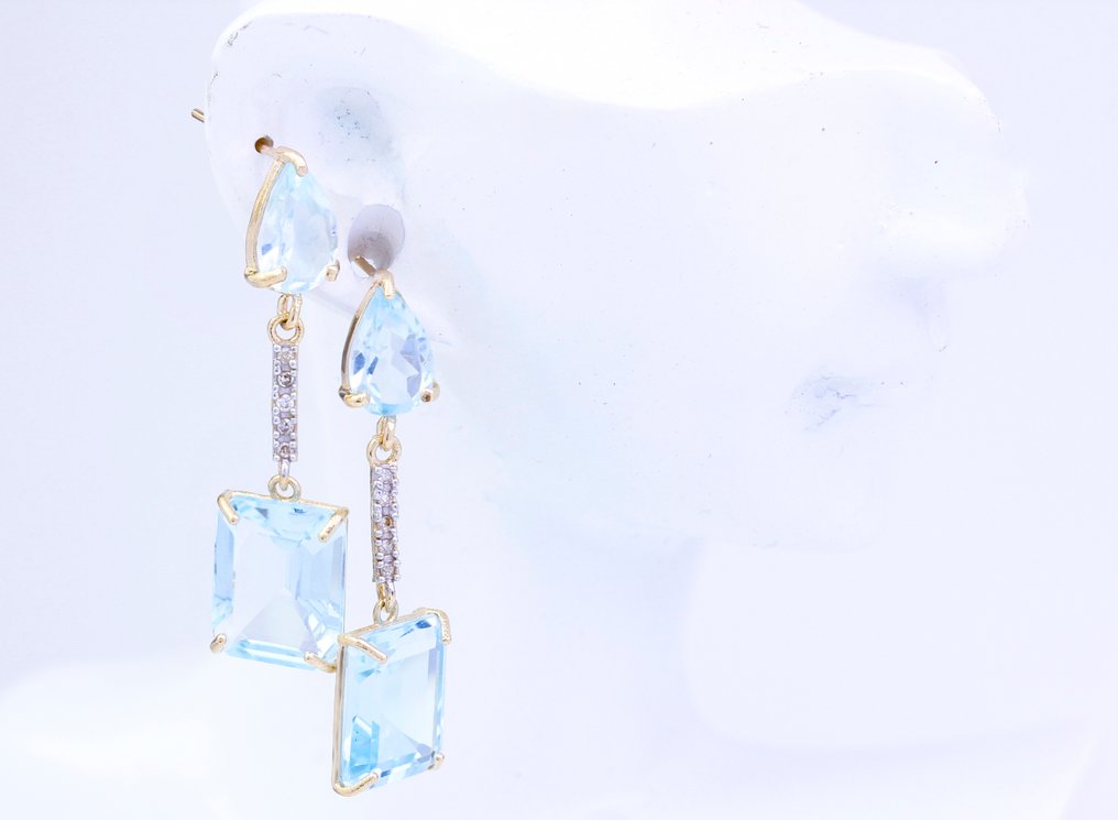 χωρίς τιμή ασφαλείας - Σκουλαρίκια - 14 καράτια Κίτρινο χρυσό Τοπάζιο - Διαμάντι #2.1