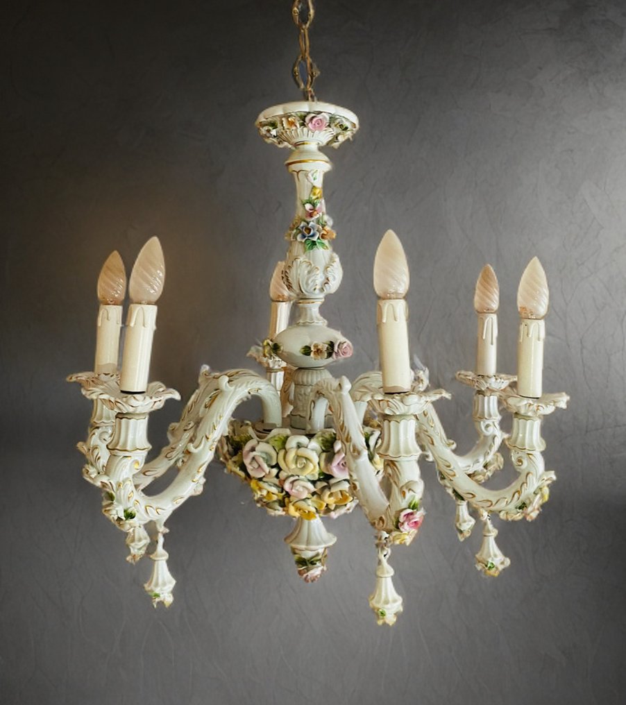 Lampadario in porcellana stile Capodimonte - Csillár - Kerémia - stílus Capodimonte 6 lámpás #1.0