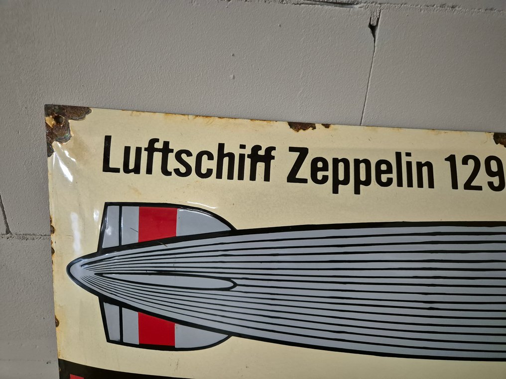 老旧的搪瓷广告牌飞艇 zeppelin - Oud emaille reclamebord luftschiff zeppelin - 标志 - 搪瓷 #4.3