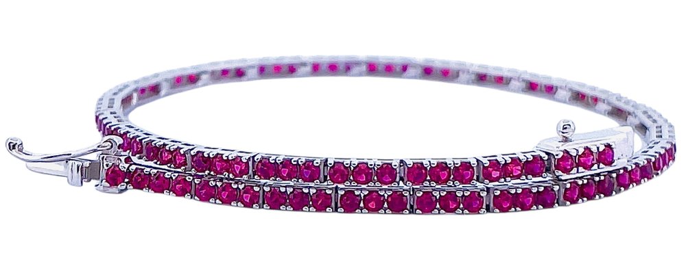 沒有保留價 - 手鈪 - 18 克拉 白金 紅寶石 #1.0