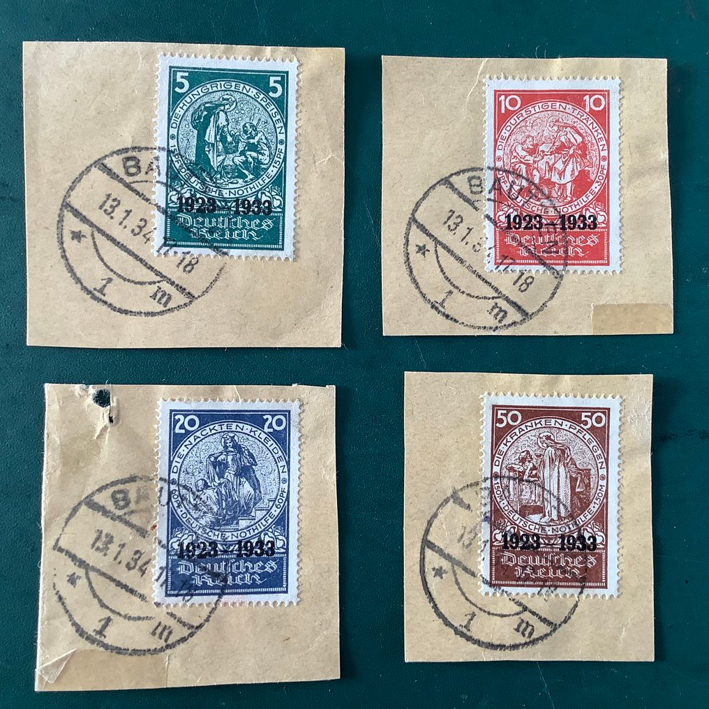 德意志帝国 1933 - Nothilfe块上的邮票碎片，带有Bautzen的印章和最新的Schlegel照片证明 - Michel 508/511 #4.3