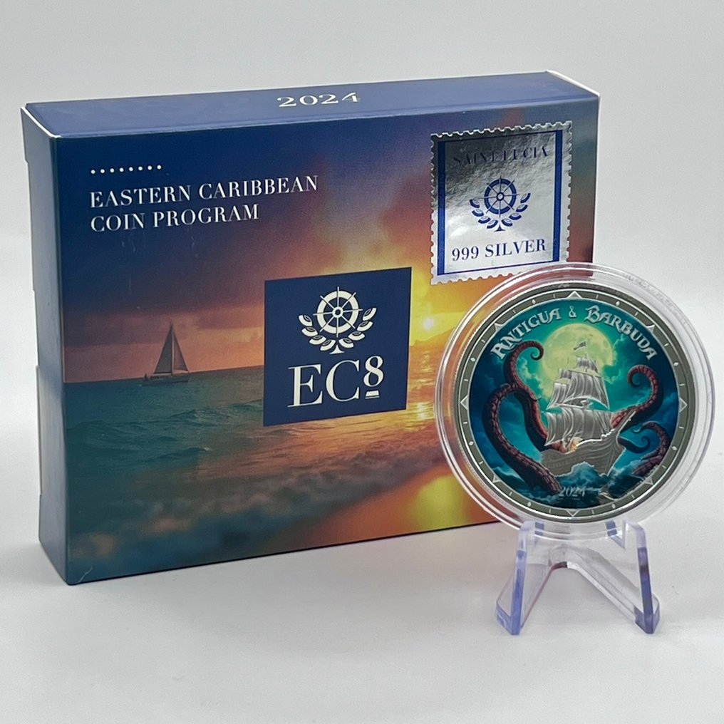 Kelet-karibi államok (Brit Tengerentúli Területek). 2 Dollars 2024 EC8 Antigua & Barbuda – 1 oz Colorized Silver PROOF – .999 Fine Silver #4.3