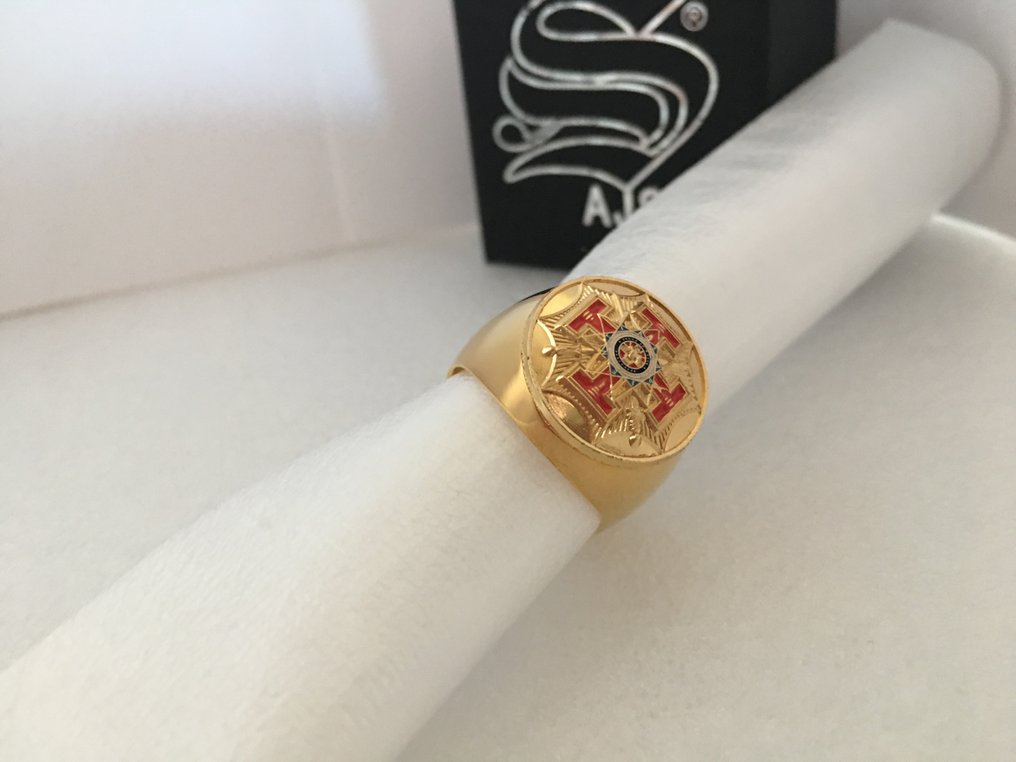 AJS 33rd Degree 最高荣誉共济会低过敏性外科钢24K镀金收藏品 - 戒指 #2.1